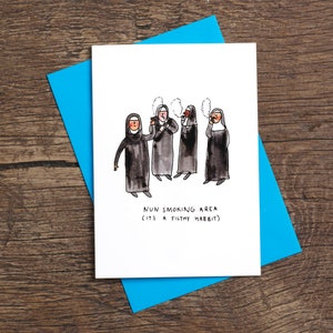 Nonne Smoking Area (C'est une sale habitude) * Carte de voeux * Jeu de mots * Humour