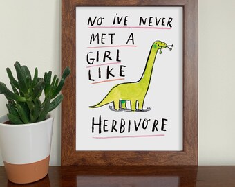 Herbivore Dinosaur Print - Funny Vegetarian Gift, Nursery Wall Art