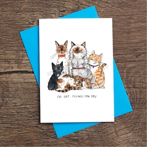 Felines For You - Cat Pun - Cat Lover Greetings Card - Kitten Card - Valentines/Anniversary Cat Card