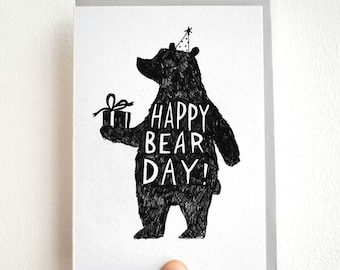 Happy Bear Day Card, Pun Birthday Card, Screen Printed