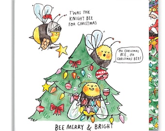 Bee Merry & Bright - Bee Pun Christmas Card - Christmas Carol Joke