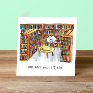 Lie Brie Greetings Card Pun Humour Library Books image 1