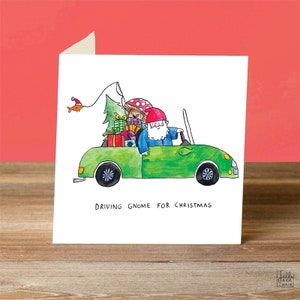 Driving Gnome - Biglietto natalizio -Biglietto d'auguri - Umorismo - Pun - Stagionale - Inverno