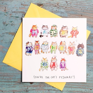 Happy Mother's Day You're the cat's pyjamas Mother's Day Card humour cats cute illustration watercolour image 1