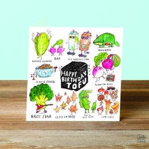 Happy Birthday Tofu vegan birthdaycard vegetarian tofu turnip avocado veggie broccoli birthday pun joke funny plant Bild 2