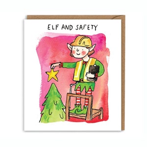 Elfo e Segurança * Cartão Engraçado de Elfo de Natal * Cartões de Natal do Construtor * Trocadilho de Natal *
