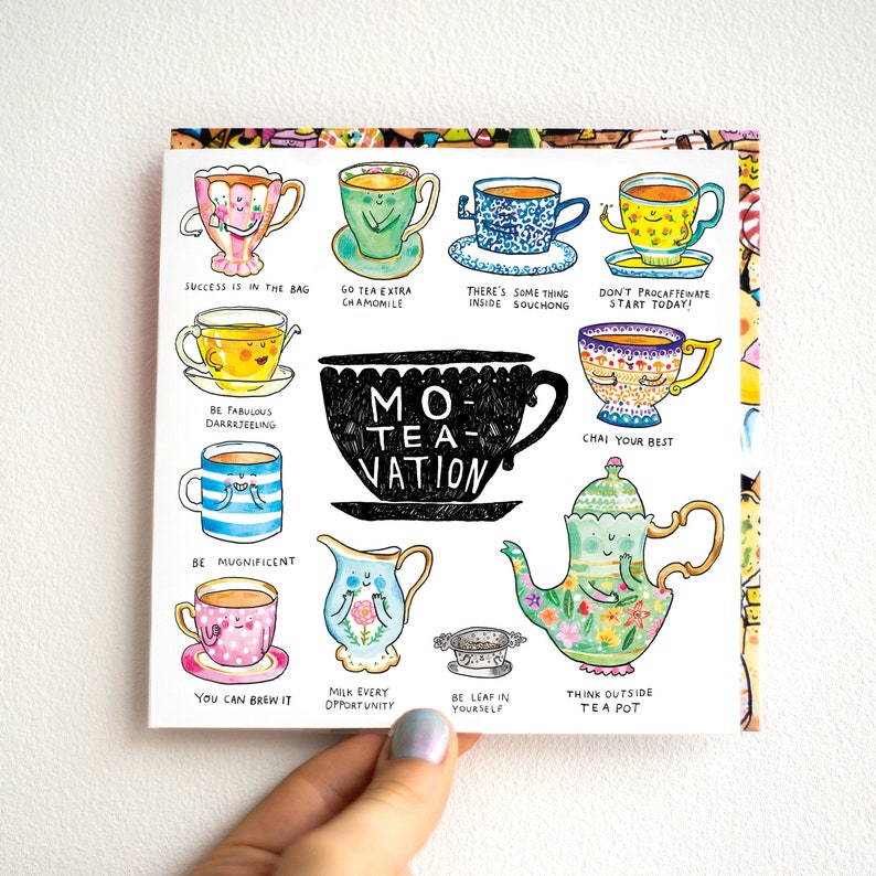 Moteavation Tea Puns Greeting Card British Humour and word Play Funny Motivational Silly Quirky Catherinedoart Jelly Armchair image 1