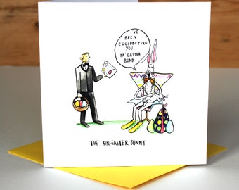 The Sin-Easter Bunny Easter Greetings Card Funny Pun Humour James Bond Blofeld