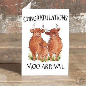Parabéns pela chegada do Moo * Novo bebê * Vaca das Terras Altas * Cartão de felicitações * Ilustração fofa de vaca * Em branco por dentro * Novo bebê/adoção temporária/adoção