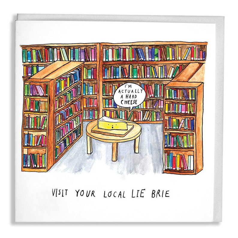 Lie Brie Greetings Card Pun Humour Library Books image 2