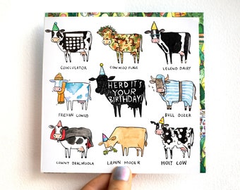 Funny Cow Birthday Card – “Herd It’s Your Birthday” Farm Animal Joke