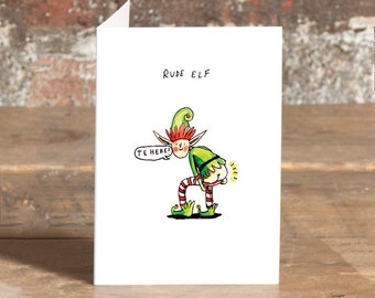 Tarjeta navideña de duende grosero: saludos divertidos en acuarela