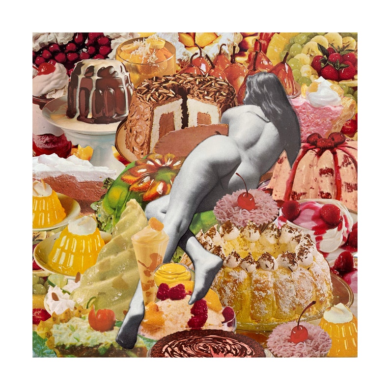 Gelatin Dessert Collage, Butt Art, Figure Art Print, Mixed Media Art, Implied Nude Art Print, Sapphic Art Print, Fruit Art, Fruity Art Print 