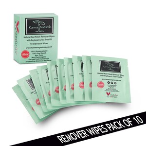 Karma Tea Tree Nail Polish Remover Wipes; Non-Toxic, Vegan, Cruelty-Free – Pack of 10