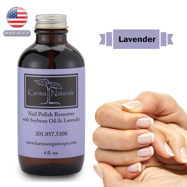 Karma Organic Natural Soybean Lavender Nail Polish Remover Non Toxic, Vegan, Cruelty, Acetone free Nails Strengthener for Fingernails 4flOz