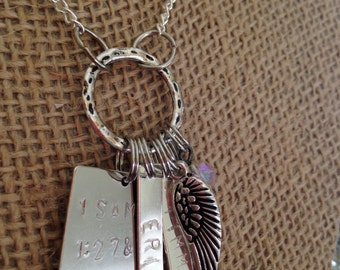 Customized Mother's necklaces with children's name tag and choice of bible verse