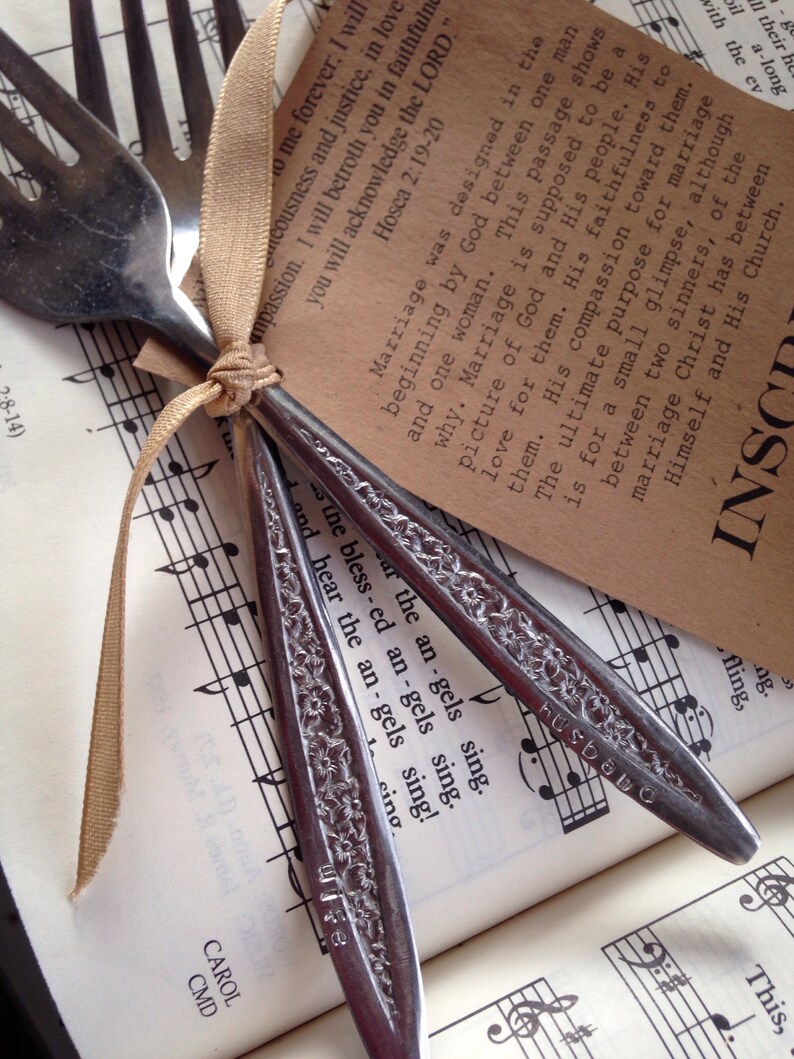 Husband and Wife vintage hand stamped Forks Hosea 2:19-20