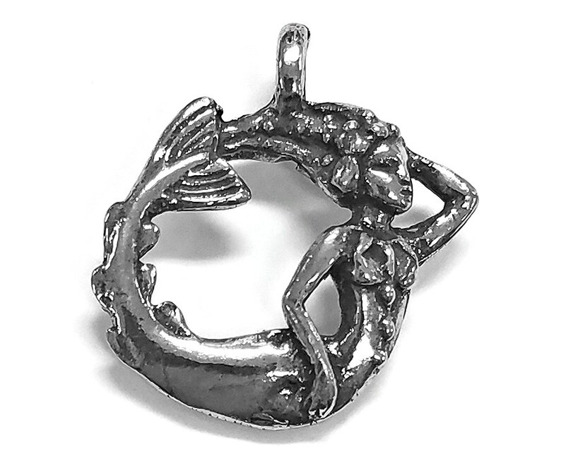 Swirling Mermaid Pewter Pendant by Green Girl Studios