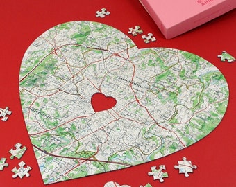 Personalized Heart-Shaped Map Jigsaw Puzzle - Gift For Him Her Wife Husband Boyfriend Or Girlfriend - Unique Hand Made Size 13" x 12"