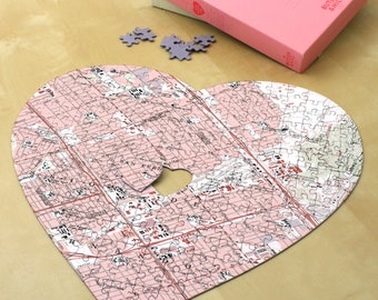 Personalized Heart Shaped Map Jigsaw Puzzle Valentines Gifts For Him / Her Husband, Wife, Boyfriend Or Girlfriend Map Gift Adults & Teens