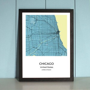 Poster art mural cartes de la ville de Chicago/Washington avec cadre en bois