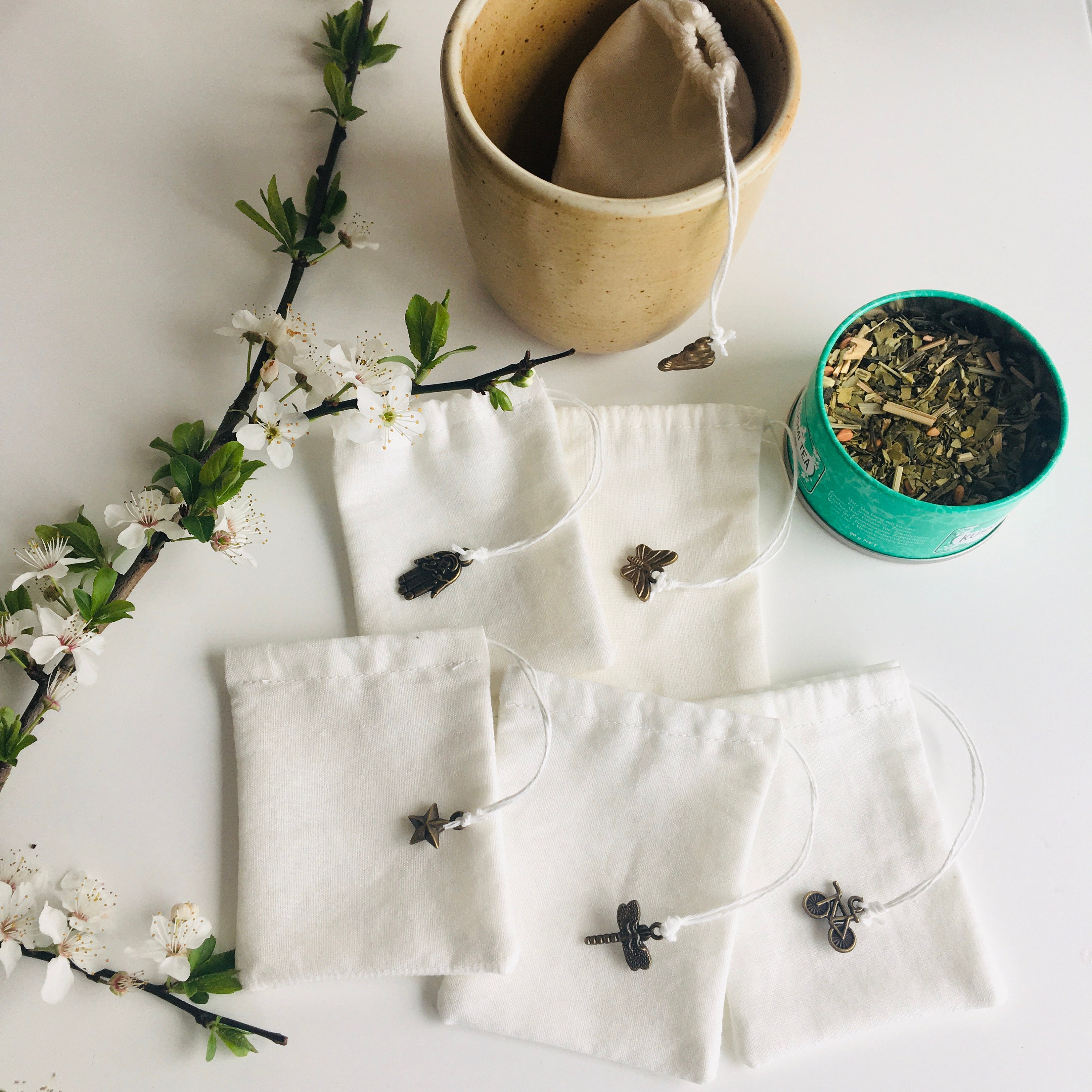 Sachets à Thé Tisane Infusion Réutilisables en Coton