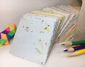 100 sheets of 3" x 3" Writing Paper from handmade recycled paper/ Note paper box with 100 sheets of paper/ note pads/ Recyced Blank Cards