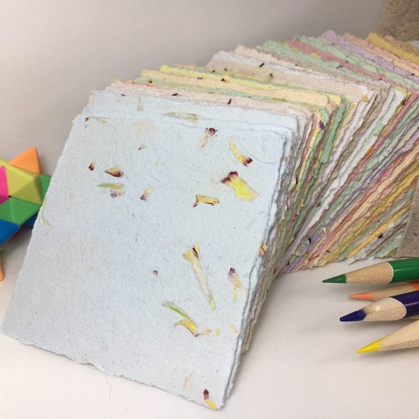 100 sheets of 3" x 3" Writing Paper from handmade recycled paper/ Note paper box with 100 sheets of paper/ note pads/ Recyced Blank Cards