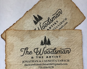 3.5" x 2" Distressed look Personalized Printed Card/ Vintage Business Card/ Coffee stained paper handmade from recycled paper - 100 sheets