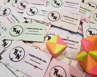 Eco Friendly Assorted Business cards 100 pcs/ Handmade Recycled Assorted Botanicals Business Card with Print/ Custom Print in Assorted Card
