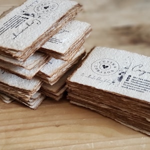 3.5" x 2" Distressed look Personalized Printed Card/ Vintage Business Card/ Coffee stained paper handmade from recycled paper - 100 sheets