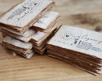 3.5" x 2" Distressed look Personalized Printed Card/ Vintage Business Card/ Coffee stained paper handmade from recycled paper - 100 sheets