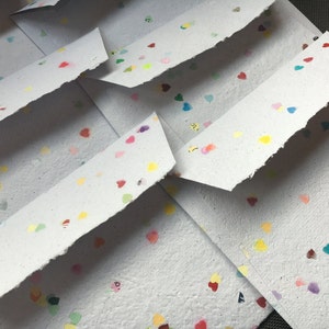 Juego de sobres y tarjetas de San Valentín de 6/Sobre y tarjeta de confeti de corazón arcoíris/Tarjetas de San Valentín hechas a mano recicladas
