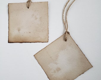 50-100 Sheets of 3 x 3 Blank Vintage Note Tags / Distressed Look Paper/ Coffee Stained Paper/ Handmade Recycled Blank Paper/ Vintage Tag