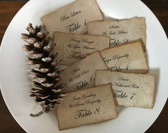 Eco Friendly Wedding Placecards 100 pcs/ Handmade Recycled Paper/ Vintage-look/ Distressed-look/ Rustic Wedding Placecards/