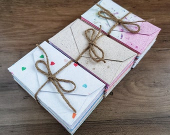 10/20/30 mini recycled envelopes with folded insert/ assorted color envelope / mini invite/ handmade from recycled paper/ greeting card