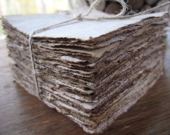4" x 4" Distressed look Blank Card/ Vintage look stationery/ Coffee stained stationery/ handmade from recycled paper - 50 sheets