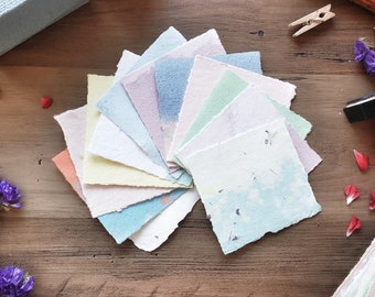 50/100 sheets of 3" x 3" Writing Paper from handmade recycled paper/ Note paper box with 100 sheets of paper/ note pads/ Recyced Blank Cards