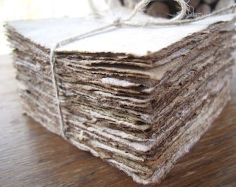 4" x 4" Distressed look Personalized Printed Card/ Vintage look stationery/ Coffee stained paper handmade from recycled paper - 50 sheets