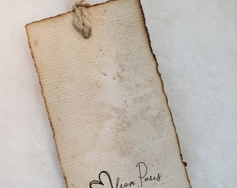 100 Sheets of 3.5 x 2 inch Blank Vintage Note Tags / Custom Vintage Tags/ Distressed Look Tags with Print/ Coffee Stained Paper Tags