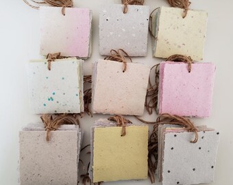 100 pcs. 3" x 3" assorted writing note card tags pre-strung with jute twine/ Pastel-colored tags / Tags/ Blank gift tags