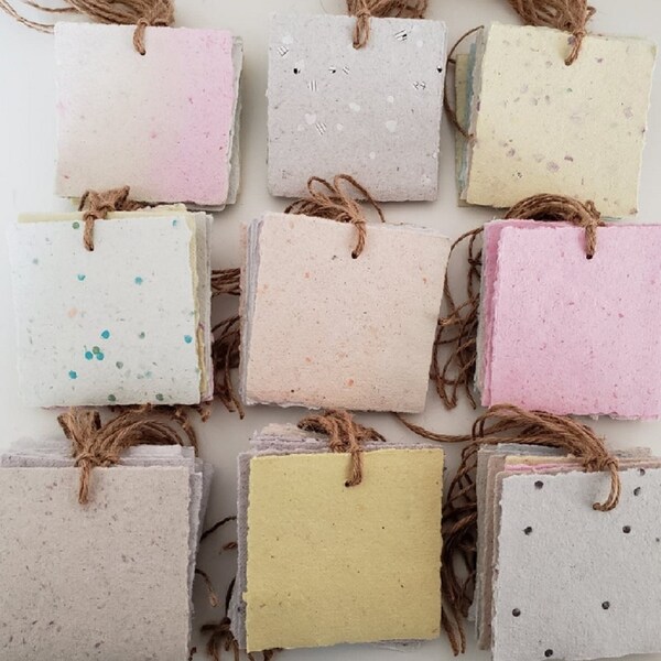 100 pcs. 3" x 3" assorted writing note card tags pre-strung with jute twine/ Pastel-colored tags / Tags/ Blank gift tags