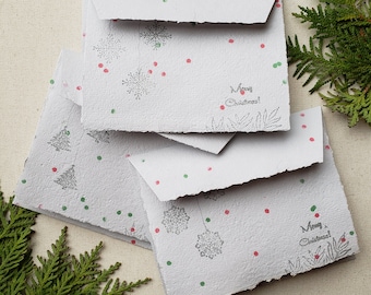 Christmas Confetti Design Recycled Paper Christmas Cards/ Christmas Blank Cards/ Christmas Envelopes/ Rustic Christmas Cards