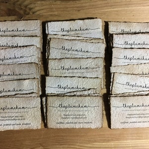 3,5" x 2" personalisierte bedruckte Karte im Distressed-Look/Vintage-Visitenkarte/kaffeefarbenes Papier, handgefertigt aus Recyclingpapier – 100 Blatt