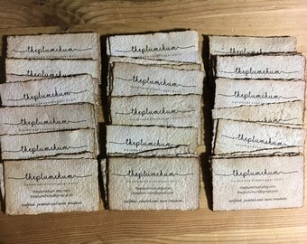 3.5" x 2" Distressed look Personalized Printed Card/ Vintage Business Card/ Coffee stained paper handmade from recycled paper - 100 sheets