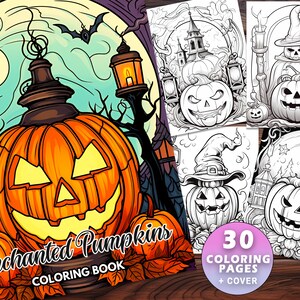 30 Enchanted Pumpkins - Halloween Fairy Homes Coloring Book for Adults and Kids - Instant Download, Printable PDF, Pumpkin Castles