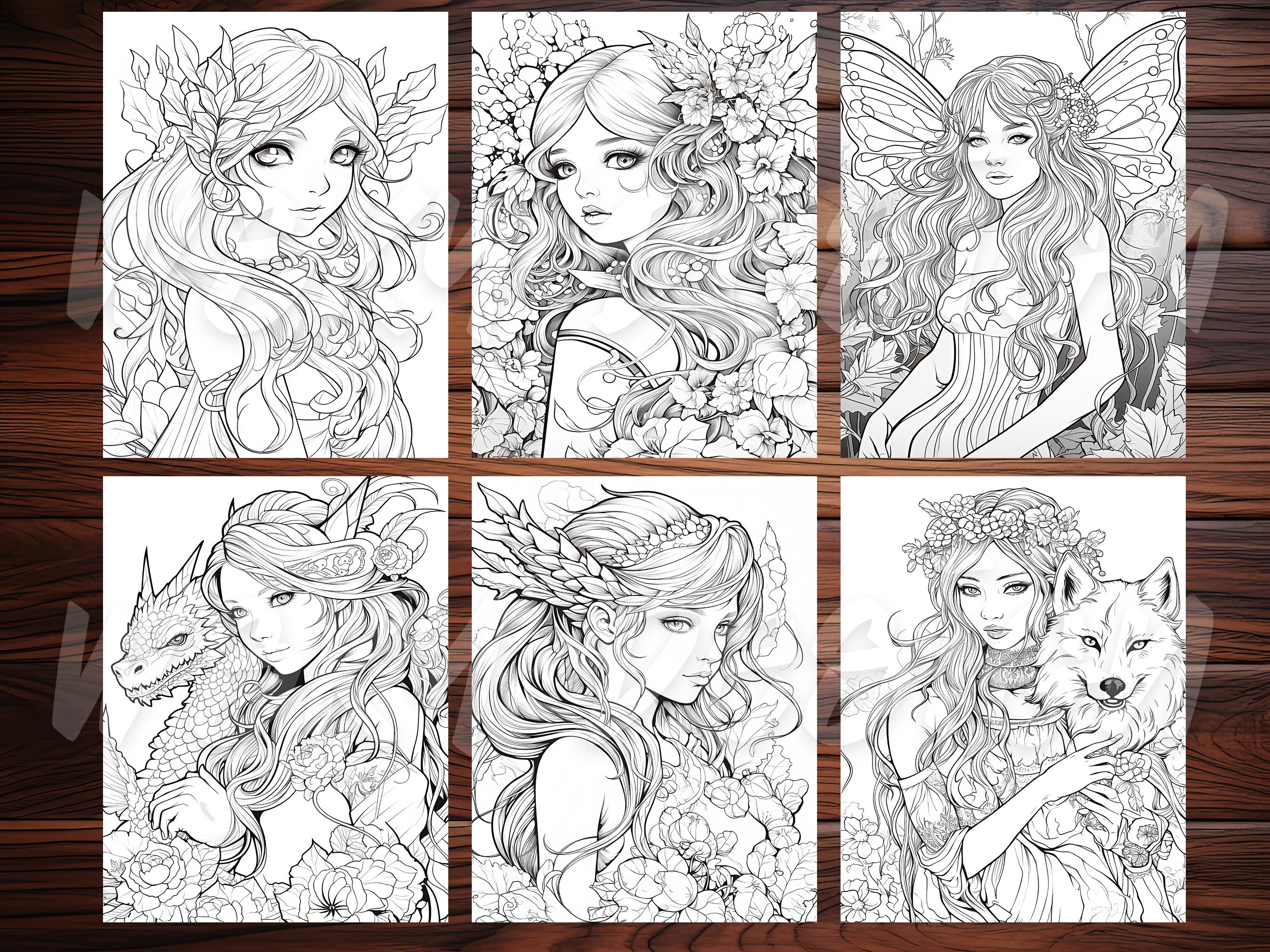 38 Forest Fairy Girls, Enchanting Fantasy Women Coloring Book for ...