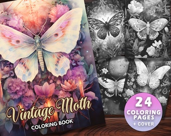 Libro da colorare 24 falene - Download istantaneo, PDF stampabile per adulti e bambini - colorazione delle falene, colorazione spirituale, fiori, sollievo dallo stress