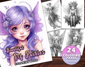 24 Forest Fairy Girls Fantasy Anime Coloring Page, Adults + kids- Instant Download - Grayscale Coloring Page - Gift, Printable Art PDF