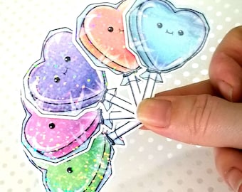 Valentines Day Kawaii Sucker Sticker 2023 Holographic